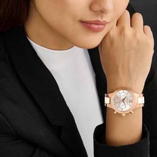 Image of Joker & Witch Clara Royale White and Rose Gold Dual-Tone Watch with a Classic Silver Dial for Women