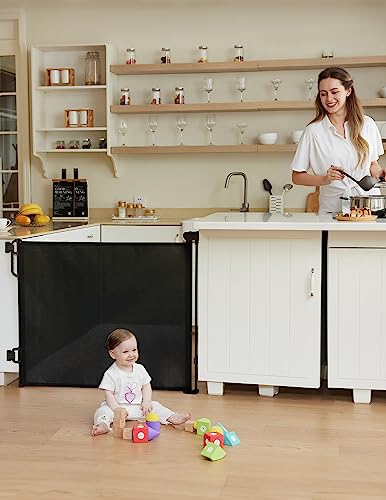 Momcozy Automatischer Verriegelung Treppenschutzgitter Ausziehbar für Baby, Haustier Türschutzgitter, Kinderschutzgitter, Einhändig Öffnen,0-140 cm, Geeignet für Treppen/Türen/Innen & Außen