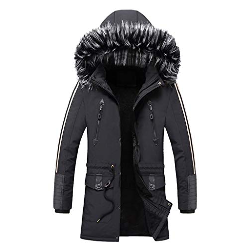 Stoota Men's Warm Down Alternative Jacket, Mountain Thicken Lined Faux Fur Hooded Long Anorak Parka Padded Coat L-3XL Black