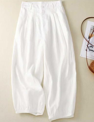 Women's Baggy Casual Cotton Linen Pants Summer Comfy High Waisted Wide Leg Pants3