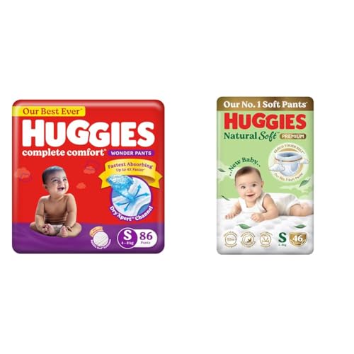 Image of Huggies Complete Comfort Wonder Pants, Small Size, 86 Count, India's Fastest Absorbing Diaper & Natural Soft Premium Baby Diaper Pants, Ideal for 4-8 Kgs