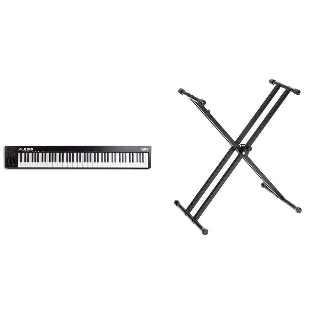 Alesis Q88 MKII - 88 Key USB MIDI Keyboard Controller & Yamaha OEM PKBX2 Double-Braced Adjustable X-Style Keyboard Stand