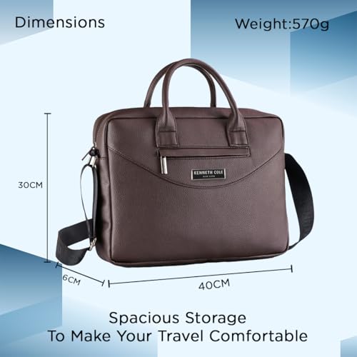 Image of KENNETH COLE Unisex Professional 15 Inch Laptop Bag | Premium Glossy Textured PU Lightweight Briefcase Bag | Adjustable Shoulder Strap, for Work, Business and Travel
