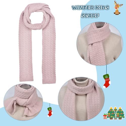 Image of Winter Hat Gloves Scarf Set for Kids Earflap Beanie with Cute Pom Knit Girls Children Baby Toddler Pink Warm Wool Fleece Lining 6 7 8 9 10 Years Old