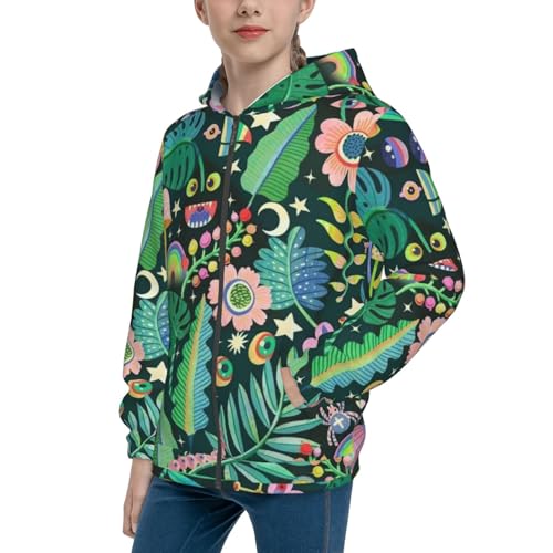 Abstract Floral Kid Hoodies Boys Zip Up Sweatshirts Girls Pullover with Pocket