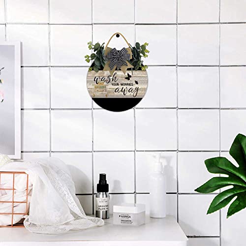 Wash Your Worries Away Rustic Round Wooden Wreath,Farmhouse Front Door Front Porch Decor,New Home Housewarming Gifthanging Wall Art,Decorative Wood Sign Home Or Office Bathroom Door Decor #TOP4