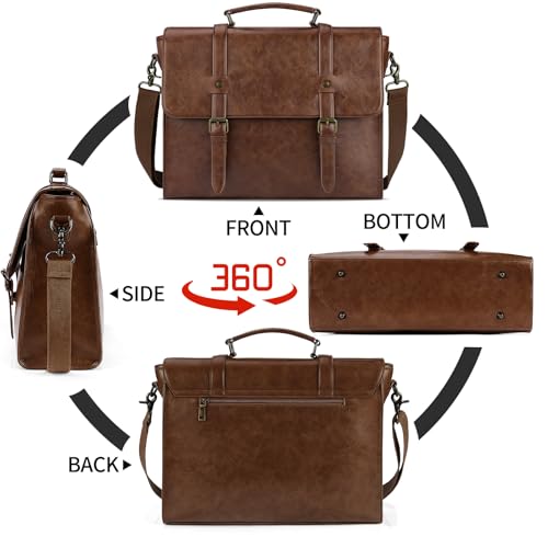 Leather Mens Messenger Bag Vintage 15.6 Inch Waterproof Leather Laptop Briefcase Satchel Shoulder Bag Computer Laptop Bag, Dark brown - Image 6
