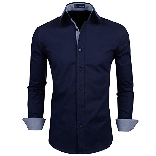 Image of Zombom Men's Solid Cotton Blend Regular Fit Full Sleeve Collared Neck Casual Shirt for Men