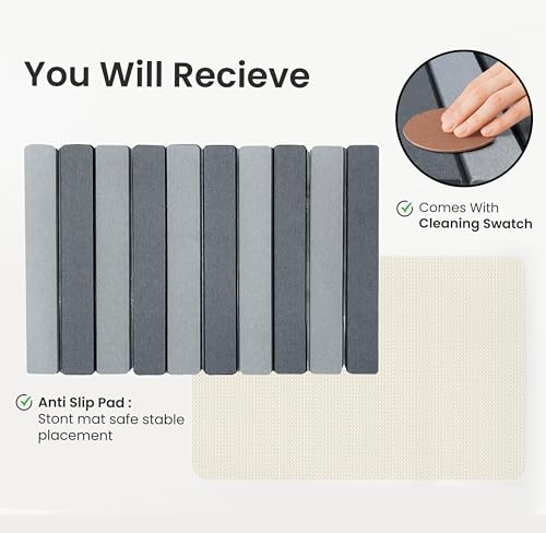 Image of Yellow Weaves Foldable Stone Bath Mat, Diatomaceous Earth Shower Mat, Non-Slip Super Absorbent Quick Drying Bathroom, Kitchen Floor Mat, Easy to Clean (60x40 cm - Sandstone Dark & Light Grey)