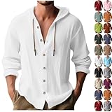 White Linen Shirt Men Button Down Shirt Long Sleeve Beach Hoodies Cotton Linen Jacket Hooded Sun Shirts Fashion Y2k Clothes XX-Large
