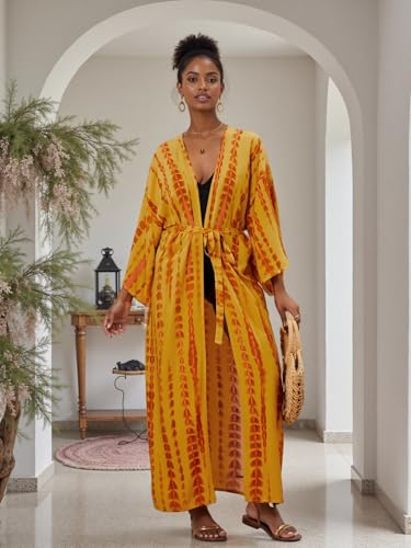 Image of Women's Kimono Cover Up Long Beach Dress Swimsuit Cover Ups Colorful Cardigan Lightweight Robe for Swimwear