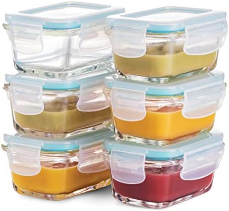 Superior Glass Food Storage Containers - Set of 6-4 Oz Containers with Airtight BPA-Free Locking Lids - Food containers - Microwave & Dishwasher Safe - Small Containers for Snacks Dips etc