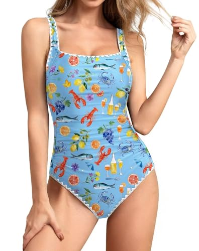 Image of Upopby Women's Vintage Padded Push up One Piece Swimsuits Tummy Control Bathing Suits Plus Size Swimwear