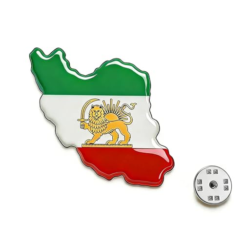 Pregeckit Iran Flag Map Lapel Pins Stainless Steel Persian Lion National Outline Iranian Brooch Pins Souvenir Series Jewelry Gifts (silver)