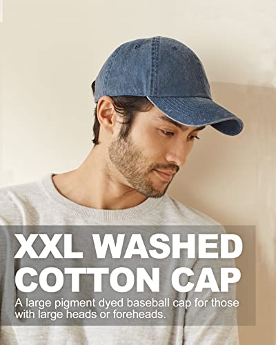 Image of XXL Baseball Cap For Big Heads, Soft Crown Washed Dad Hat, Oversized Denim Cap For Men Women Golf, Travel, Daily Wear