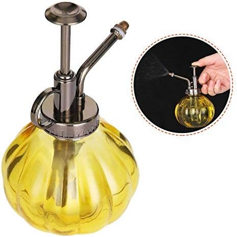 Watering Cans Plant Mister Garden Sprinkling Sprayers Water Spray Bottle Flower Pot Sprinkler Decorative Glass Plant Atomizer with Top Pump for Potted Plants 6.3"Tall Glass Pumpkin Vintage (Yellow)