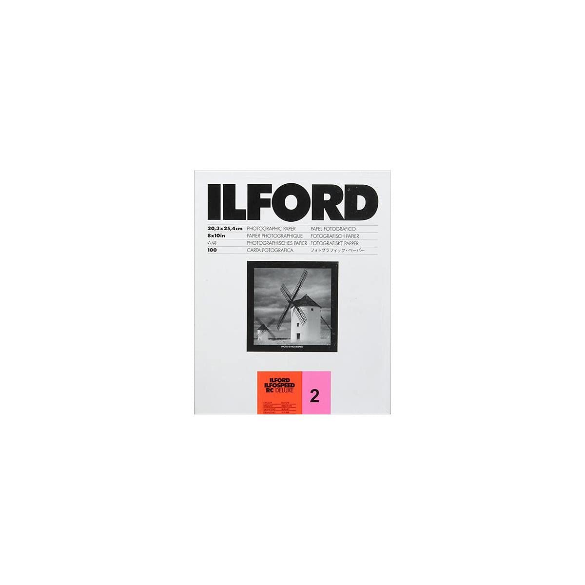 Ilford Ilfospeed RC Deluxe Resin Coated Black & White Enlarging Paper - 8x10"-100 Sheets - 1M - Glossy Surface - Grade 2 - for commercial, press, industrial, advertising, and display work