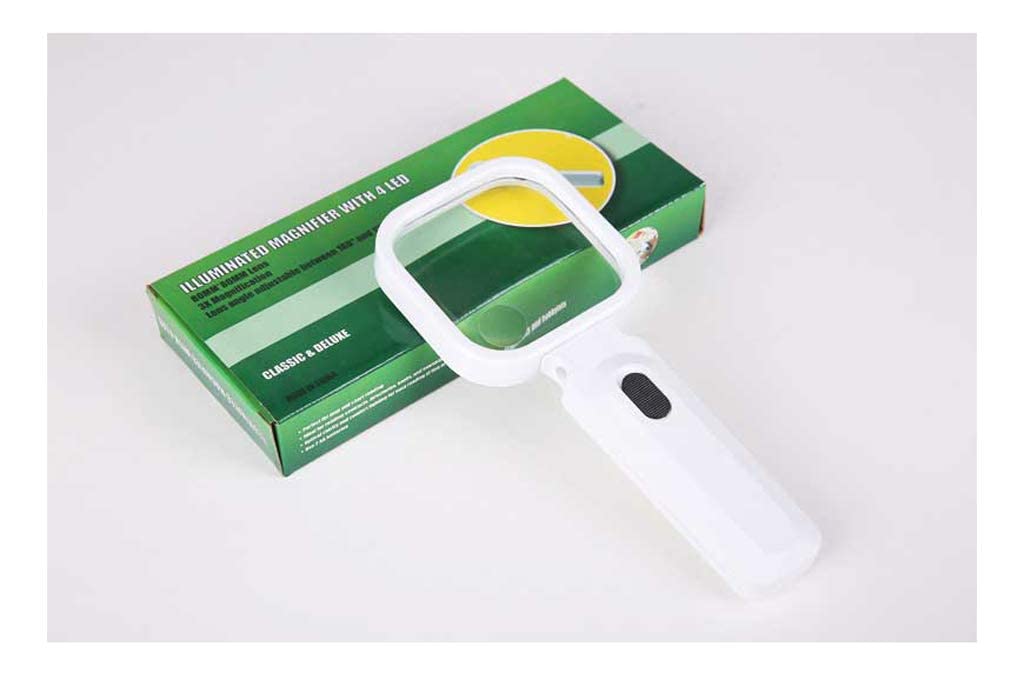 Lupa de Mano con luz, Lente PMMA Plegable 4 LED, para Leer Libros, Publicidad, Instrucciones, periódicos, Contenido de teléfonos móviles, apreciación de Joyas, exploración de Campo, Plantas