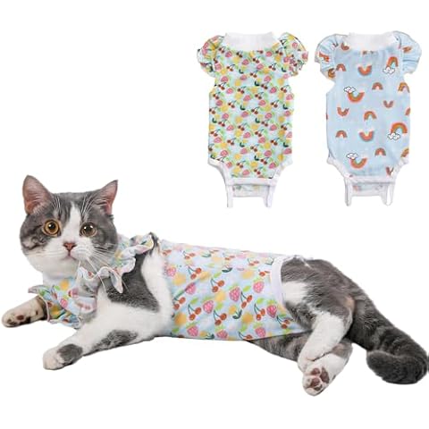 Yeapeeto Cat Recovery Suit 2 Packs After Surgery Bodysuit for Cats, E-Collar Substitute Keep from Licking Abdominal Wounds, Kitten Breathable Clothes, Warm After Shaving (Small) Cover
