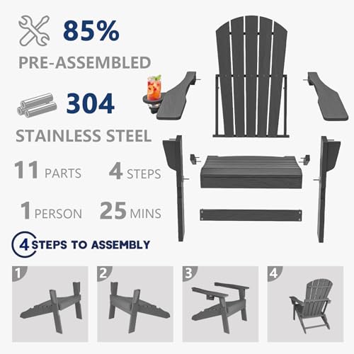 image for Plawdlik Folding Adirondack Chair, SGS Tested, Wooden Textured with Cu