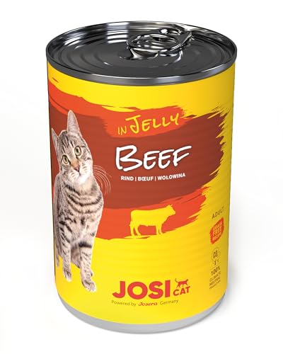 JosiCat Beef in Jelly (12 x 400 g) | Adult | Premium Nassfutter für ausgewachsene Katzen | Rind in Gelee | Vitamin D3 & E | getreidefrei | Powered by JOSERA | Katzenfutter nass | 12er Pack