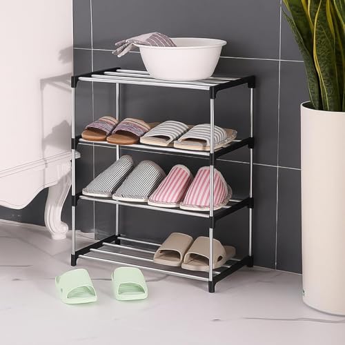 Image of Melanie 4 Tier Shoe Rack for Home, Alloy SteelShoe Stand for 8-12 Pairs, Space Saving Shoe Organizer Shelf, Rust-Proof Portable Footwear Storage for Entryway, Bedroom & Closet