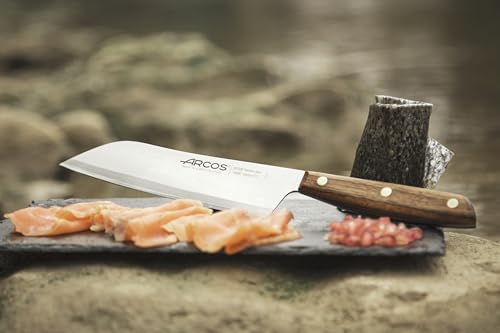 Miniatura 6 de Arcos Cuchillo Santoku Acero Inoxidable. Cuchillo Cocina Japonés Para Pescado, Carne Y Verduras. Mango Madera Ovengkol 100 Natural Fsc Y Hoja 190 Mm. Serie Nordika. Color Marrón.