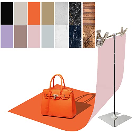 Exzycke Lot de 7 Toiles de Fond pour Photographie avec Support, 14 Motifs, 86,4 x 58,4 cm, Double Face, Accessoires pour Nourriture, Bijoux, cosmétiques,...