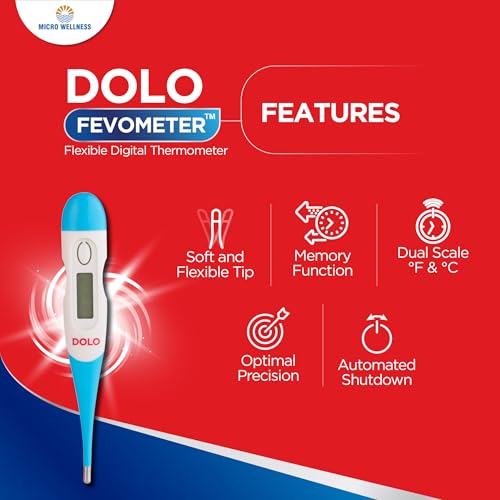 Image of Micro Wellness Dolo Fevometer Medical Digital Fever Thermometer | Easy & Accurate Thermometer with Memory Function | Flexible Tip | Fast Reading | Body Temperature Monitor - Adults & Kids (Pack of 3)