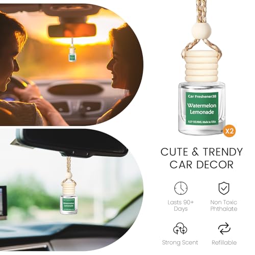 Image of Hanging Car Air Freshener, Long Lasting Essential Oil Diffuser, Non-Toxic New Car Scent, Cute Car Fresheners for Women, 2 Pack Made in USA