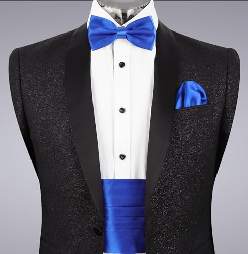 Image of Alizeal Mens Multicolored Silk Solid Cummerbund Bow Tie Set