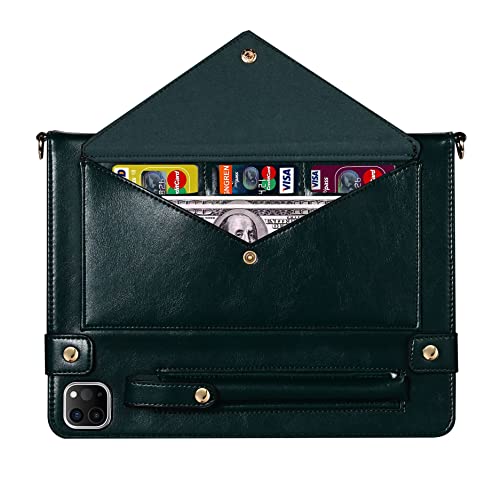 Handbag Case for iPad Air 13" & Pro 12.9" 2018-2022, Techcircle PU Leather Folio Stand iPad Crossbody Wallet Case with Pencil Pocket, Card Slots, Hand Strap+Shoulder Strap, Midnight Green by Techcircle - Image 5