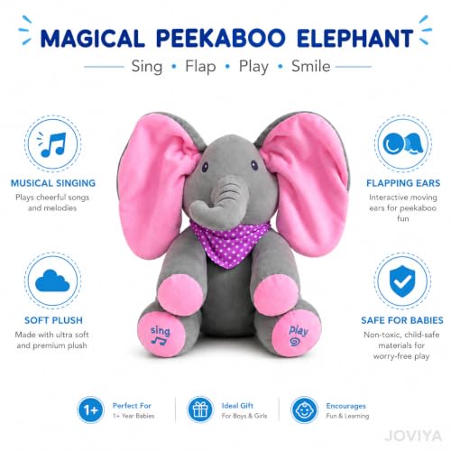 Image of Peekaboo Musical Elephant Toy for Baby Boys & Girls | Interactive Singing Plush Elephant with Moving Flapping Ears | Soft Stuffed Animal | Peekaboo Elephant Toy for Infants 3-12 Months & 1 Year Kids