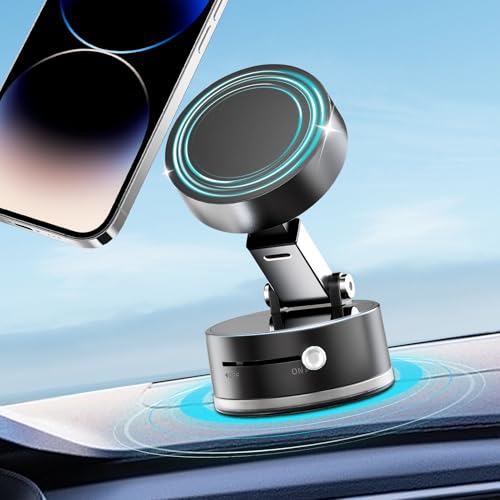 BUZUYIWAR Soporte Móvil Coche, Porta Movil Ventosa Soporte Imán Potente [20X N56 Imanes 360° Rotación] Soporte Telefono Coche Magnetico Car Plegable para iPhone 16 15 14 Salpicadero Oficina