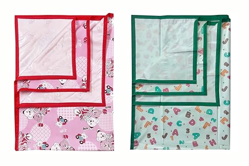 Image of EcoSoft Plastic Sheet,PVC Sheet for Kids,Rubber Sheet for Babies,Bed Wetting Protector(90 x 135 cm) (Pink Bear & Green ABC123)