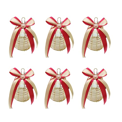 6pcs/lotキャンディーウェディング好意ボックスアイアンバードケージ型ギフトストレージケースエレガントなオライヤーサイズポーチ付きリボンアクセントパーティーキャンディボックス