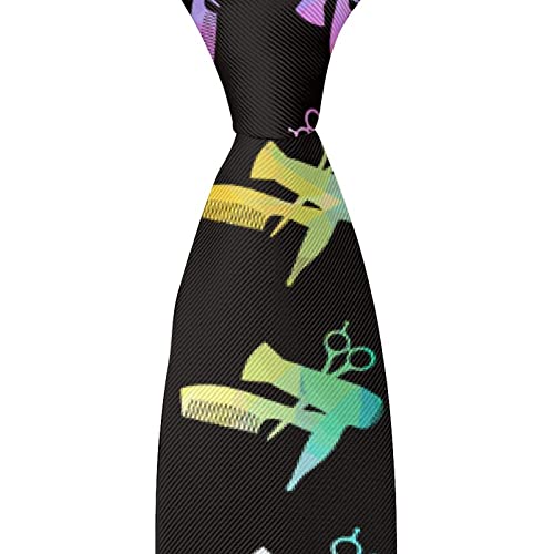 Men's Elegant Skinny Ties Necktie Casual & Formal Suit Ties, Wedding Party Groomsmen Gentlemen Tie Necktie, Scissors And Comb Hair Stylist Salon Colorful Black Art Thin Neckties For Boys Teens Youth #TOP4