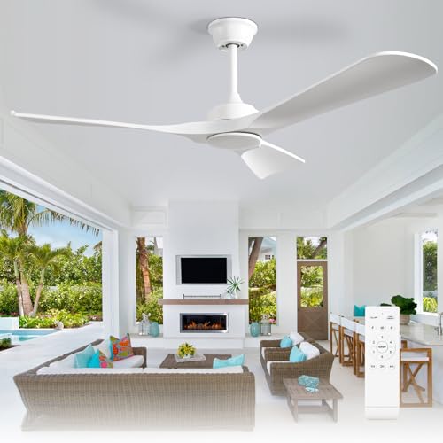 Image of Depuley Ceiling Fan Without Light: 52 Inch 3 Blade Outdoor Fans for Patios - White Ceiling Fan No Light Indoor Remote Control Ultra Quiet DC Motor Reversible 6 Speed Timer