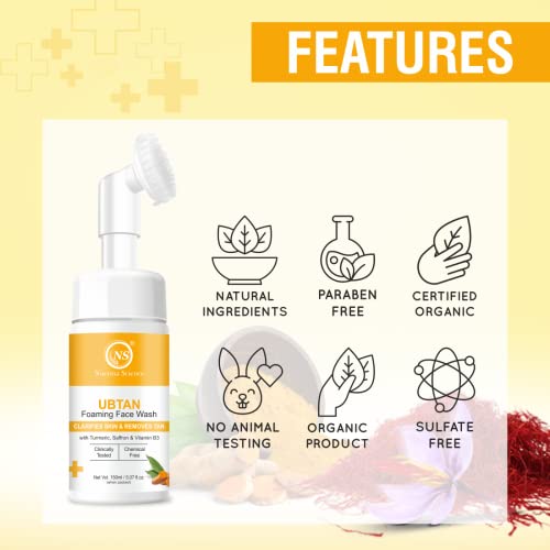 Image of Nuerma Science Ubtan Foaming Face Wash with Vitamin B3, Turmeric & Saffron for Tan Removal, Even Skin Tone, Skin Exfoliation, Remove Dark Spots, Remove Pigmentation & Even Skin Tone (150 ML)