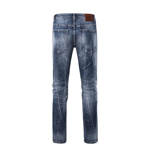 Men's Casual Jeans Mid Waist Slim Fit Monkey Wash Whiskers Ripped Stretchable Denim Pants2