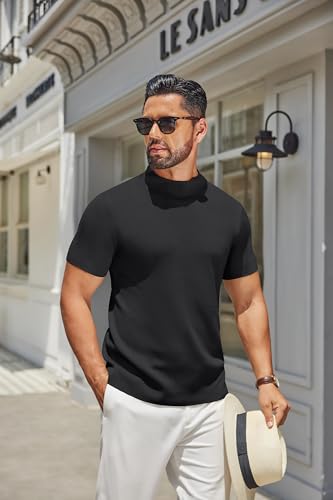 COOFANDY Men's Mock Turtleneck Sweater Short Sleeve Casual Knitted T-Shirts Thermal Tops Solid Basic Tee2