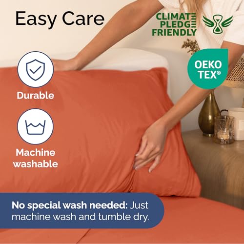 Image of Queen Size 4 Piece Sheet Set - Soft & Cooling Bed Sheets - Harvest Pumpkin | Fits 8 Inch to 16 inch Mattress, Wrinkle Free & Fade Resistant with Deep Pockets, Breathable, Comfy Hotel Luxury Bedding