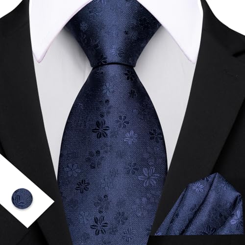 Image of Barry.Wang Men Tie Set Floral Paisley Silk Necktie Pocket Square Cufflinks Formal Wedding Party Business