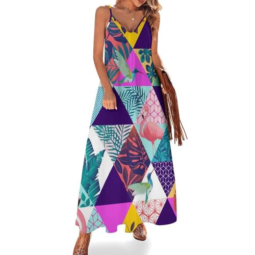 Robe longue plage flamants roses sans manches vêtement d'été fluide et léger
