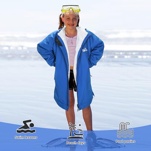 Image of Catalonia Waterproof Kids Swim Parka with Hood, Sherpa Lined Swim Coat with Inner Pocket & Write-On Name Tag