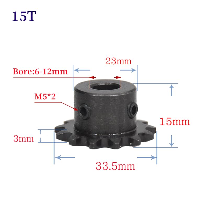 Bevel Gear Pinion Hardware Mechanical 04C 15 Teeth Industrial Sprocket Bore 6-12mm 45# Steel Two Points Chain Gear Mechanical Motor Drive Sprocket(6mm)