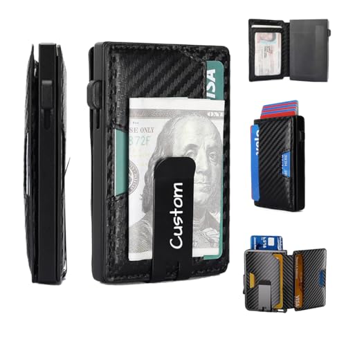Custom Wallet for Men, Mens Wallet Minimalist Slim Wallet Personalized, RFID Blocking Smart Pop Up Wallet with Money Clip & ID Window, Metal Compact Wallet, Aluminum Credit Card Holder Wallet
