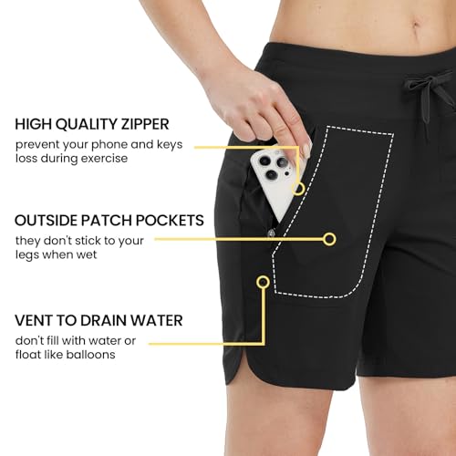 TBMPOY Women's Board Shorts 7" High Waisted Swim Beach Quick Dry Shorts with Zipper Pockets Water Liner Bathing Bottom2