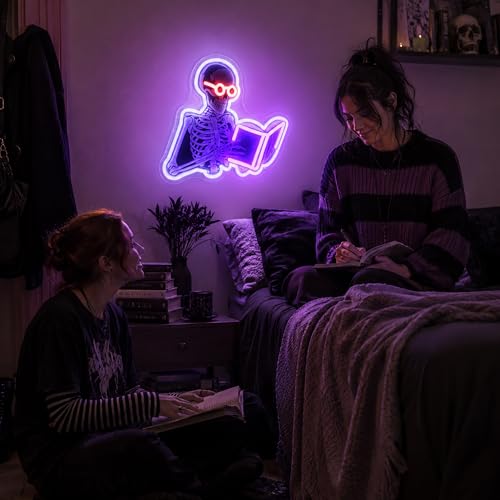Image of Purple&White Neon Sign Led Neon Lights Signs for Wall Decor USB Powered Led Signs for Room Decoration-Skeleton Read Book