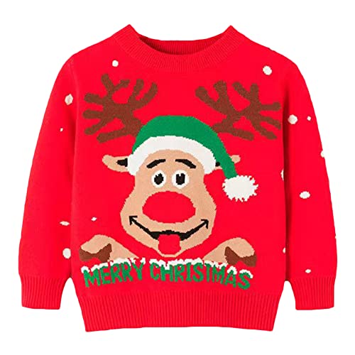 Image of HILEELANG Toddler Boy Girl Christmas Sweater Pullover Reindeer Elk Snowman Sweatshirts Tops